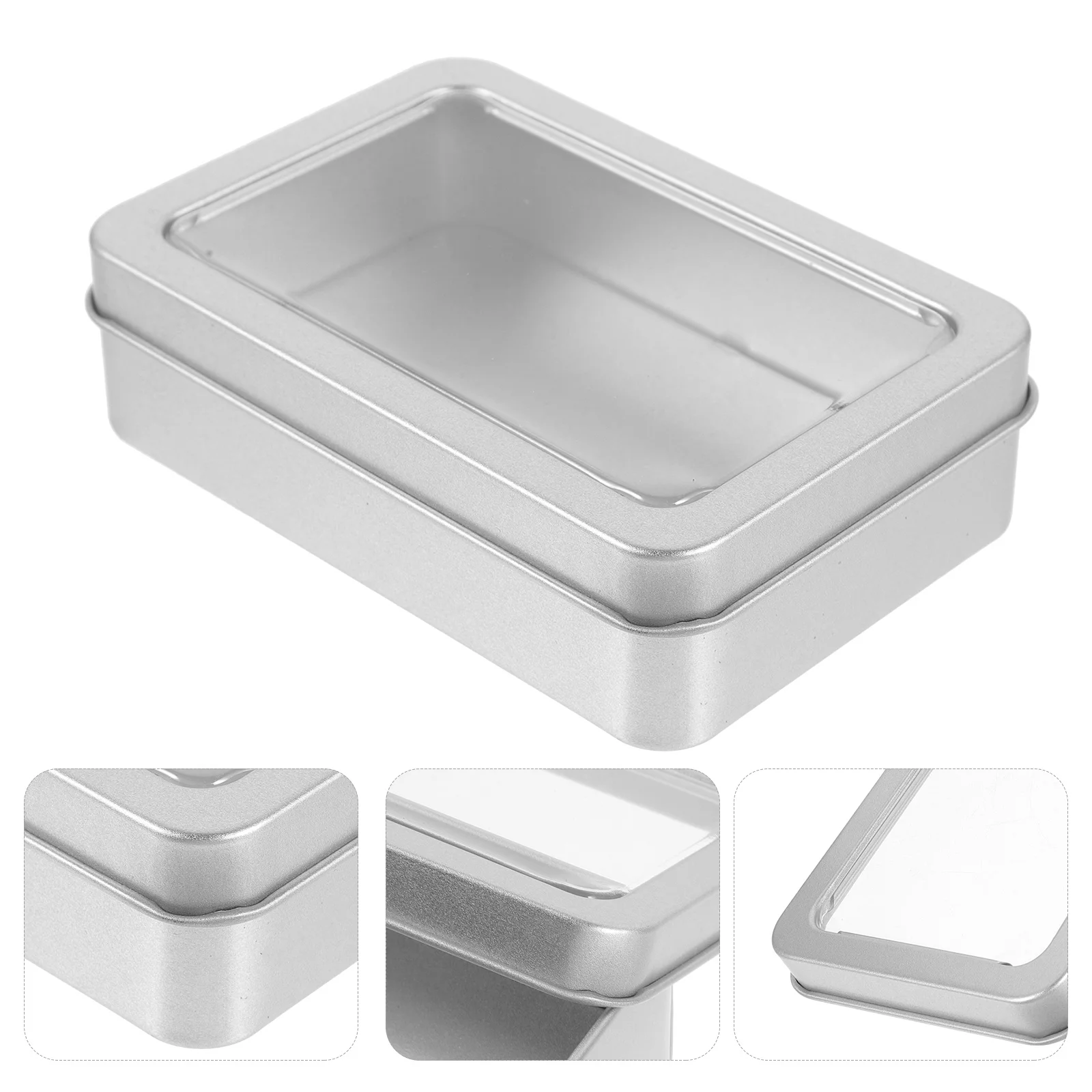 

Rectangular Metal Iron Box Packaging Empty Storage Container Clear Window Lid Portable Small Rectangle Box For Beads Tools
