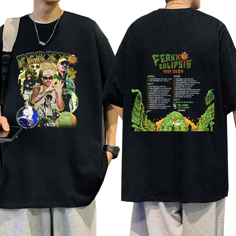 Feid Ferxxo Ferxxocalipsis World Tour 2024 T Shirt Men Women Fashion Hip Hop Oversized T-shirts Casual Cotton T-shirt Streetwear