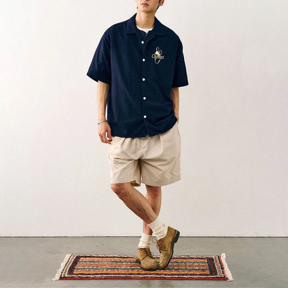 Men's Embroidered Short-Sleeved Shirt American Retro Fashion Trend Street Loose Breathable Niche 2025 Summer New Men's Tops