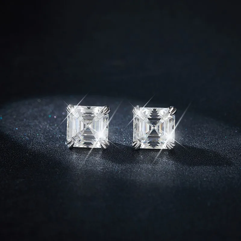 Doprovodit mračno 7*7mm 2.0ct asscher krájet moissanite diamant skoba náušnice pro ženy S925 mincovní stříbro čtverec ucho jemný šperků