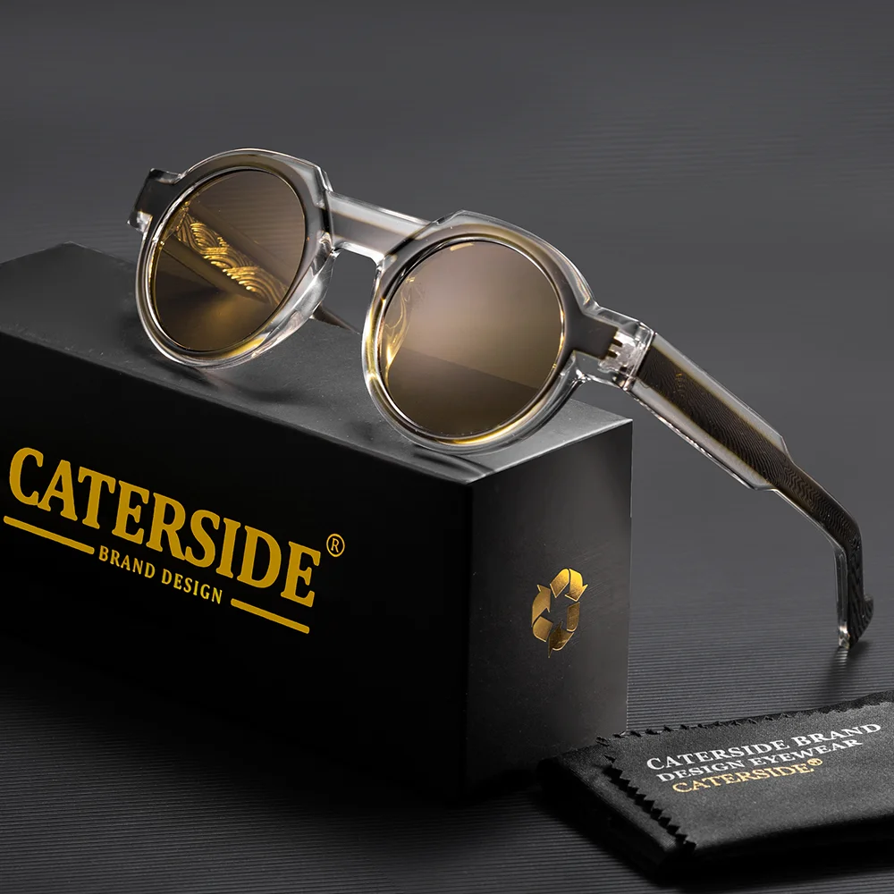 CATERSIDE Vintage Herren Runde Sonnenbrille PC-Rahmen mit Kernstiftung der Bügel, dickes Rahmenmaterial, UV400-Schutz, modische Unisex-Sonnenbrille – Detail 11