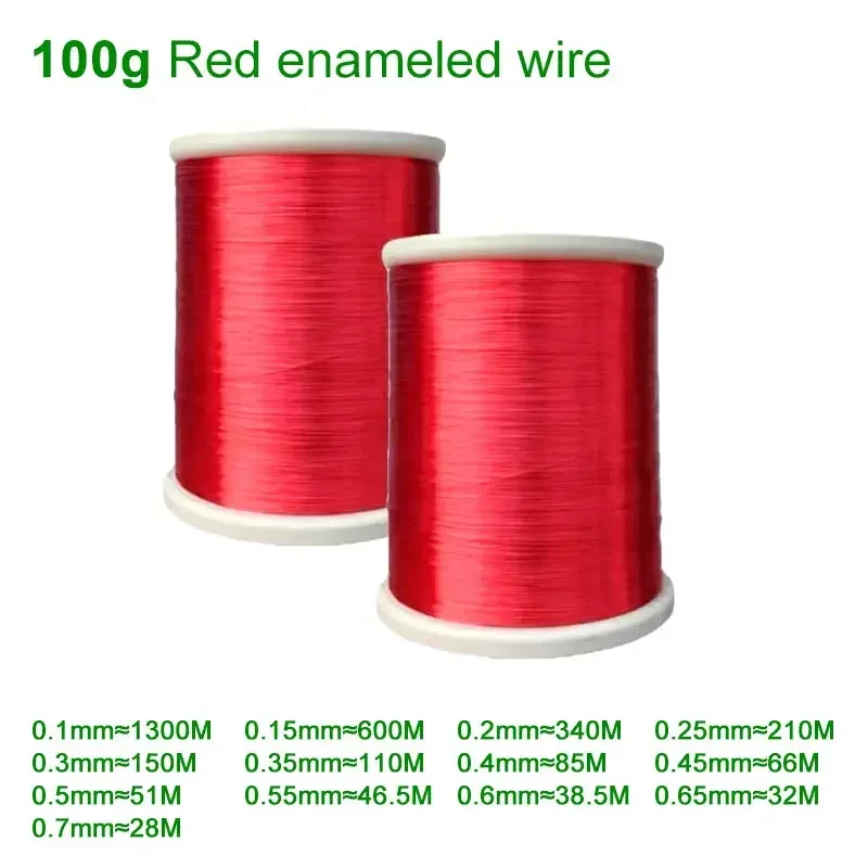 100g Red Magnet Wire 0.1-0.7mm Enamelled Copper 0.3mm No-free Scratch Direct Welding For Transformer Wire Jumper QA-1/155R 2UEW