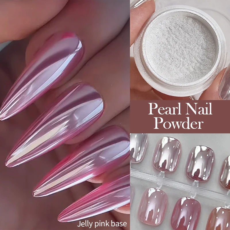 Plating Mirror Nail Powder Moonlight Pearl White Rubbing On Nail Glitter Pigment High Gloss Chrome Applied With Any Color Gel