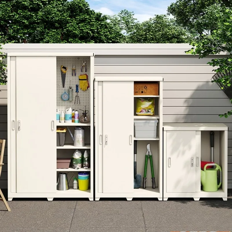 Outdoor sunscreen locker Waterproof sundries storage cabinet Household balcony cabinet Special sliding door iron cabinet