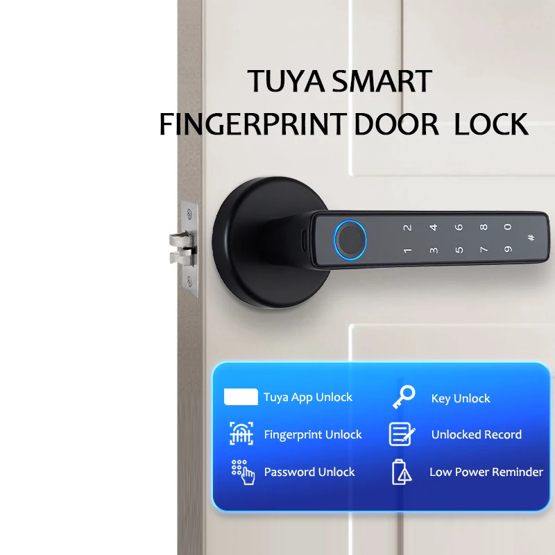 Tuya Smart Fingerprint Door Lock knob Bluetooth Wireless Digital Door Lock Keyless Entry Door Lock Home Security Remote Lock