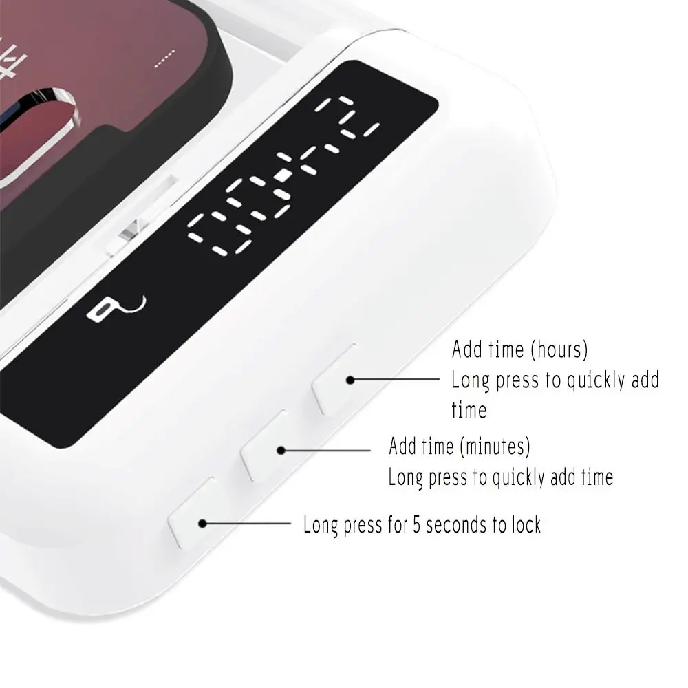 Portable Phone Lock Box with Timer Transparent Lid LCD Display Phone Locker Storage Box 24 Hours Self-Control Phone Box