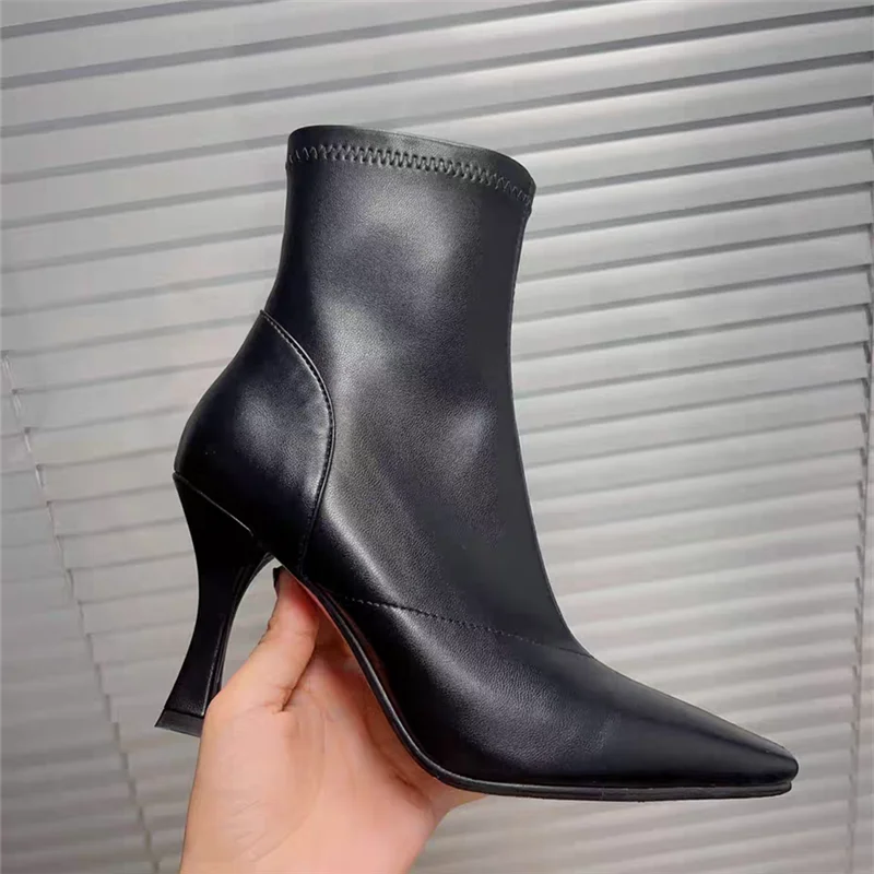 Stivaletti da donna neri Sexy punta quadrata 8CM tacco alto Botte Femme Slim Fit calzino Botas Mujer Dress Pumps Ladies Stiletto