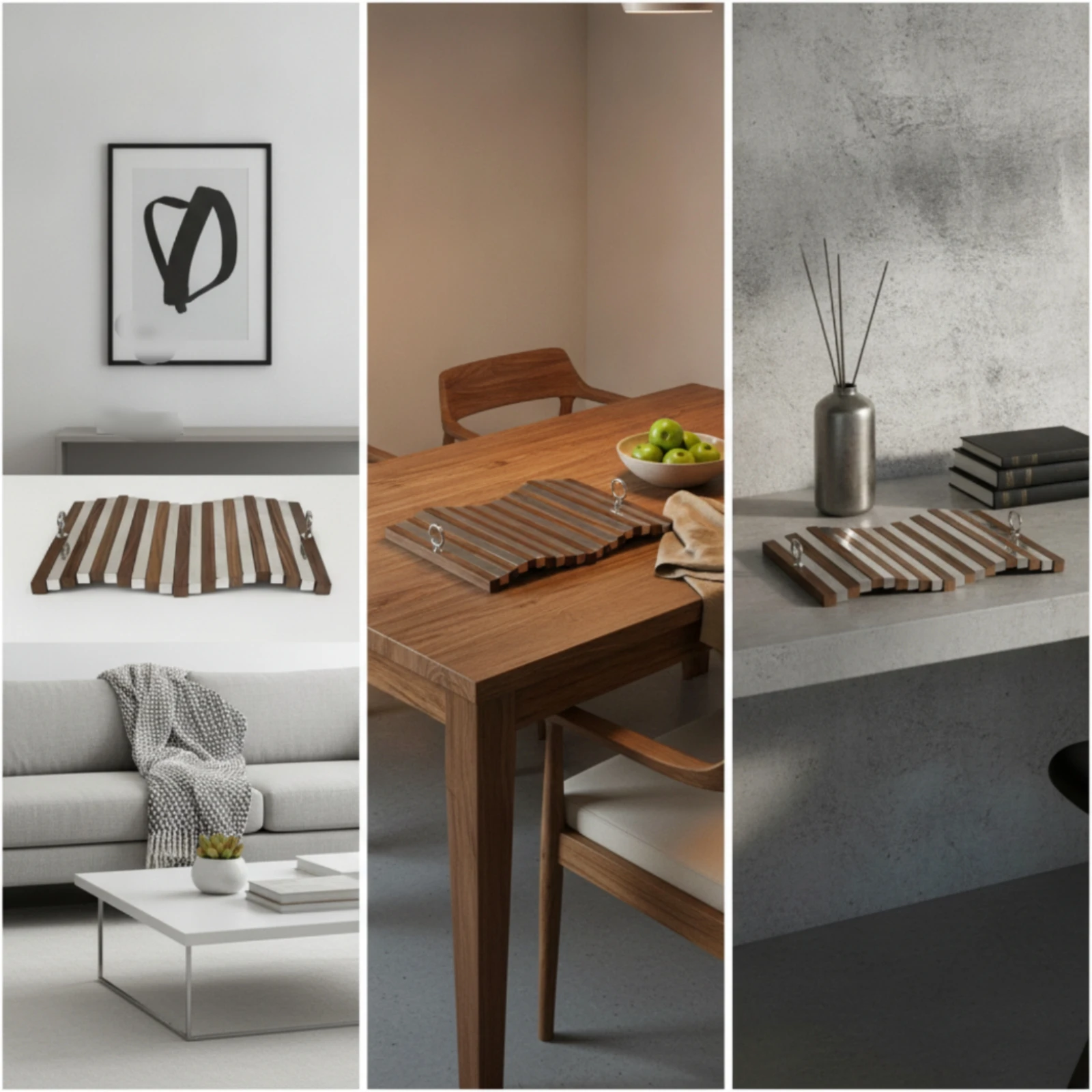 Serving Tray with Handles Rectangular Tray with Handles Slimline Natural for Living Room