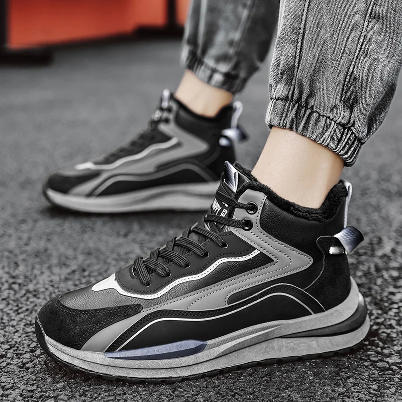 Fipatbu Men's Cotton Shoes Plush Sneakers Winter Trendy Casual Warm  Lace-up Anti-Slip Cold Proof Sports Non Slip Shoes