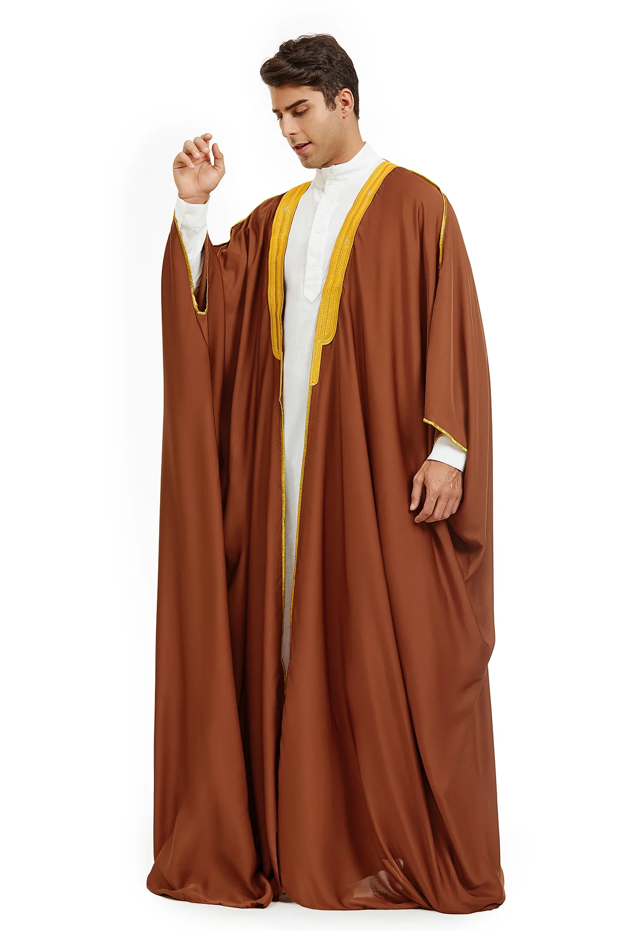Djellaba Dishdasha Muslim Pria Bisht Abaya Satin Eid Kimono Gaun Sholat Jubba Thobe Jubah Arab Saudi Pakaian Islam Turki Kaftan