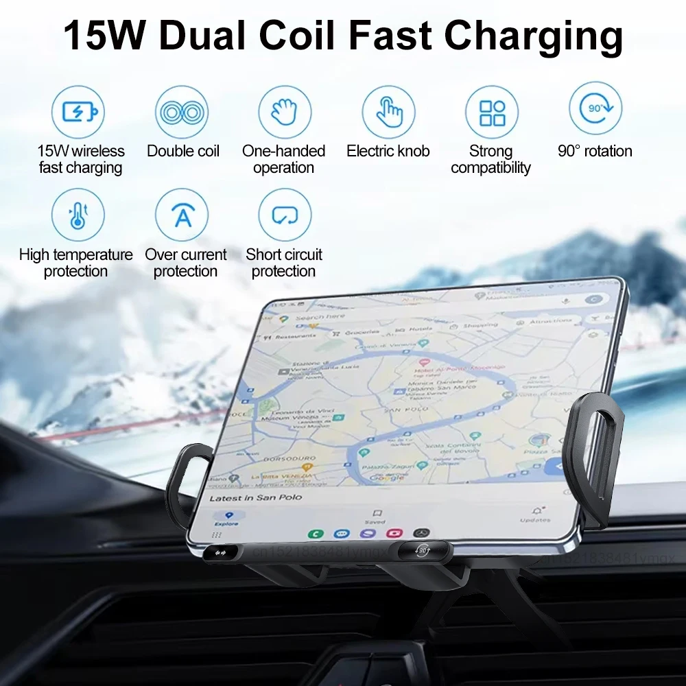 Car Wireless Charger Dual Coil Fold Screen Car Fast Charging Stand for Samsung Galaxy Z Fold 6 Flip 3 Air Vent Car Phone Holder - Image 4