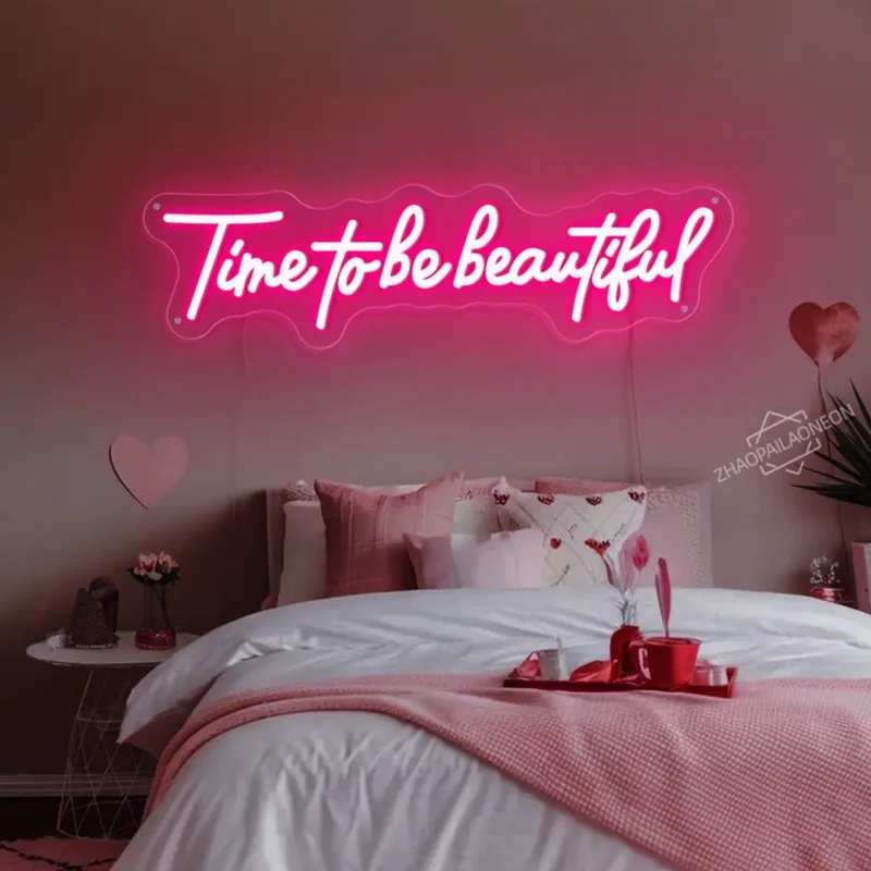Time To Be Beautiful Neon Sign Interior Decoration Wall Lights Bedroom Living Room Bar Wall Decoration  LED Neon Sign