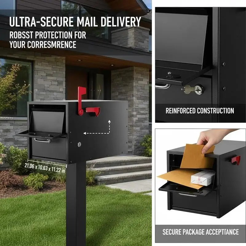 Locking Letter Box 21.06 x 10.63 x 11.22 in For House Yard Porch, Anti-Pry Anti-Theft Magnetic Door Heavy Duty Metal Construction