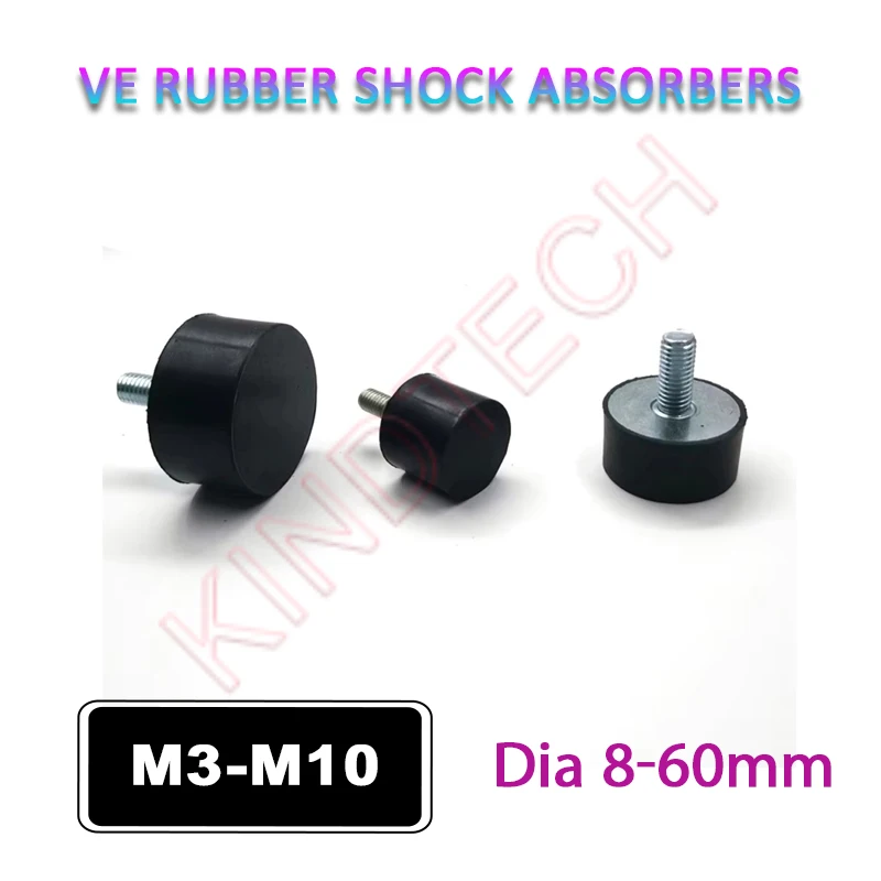 

1-10Pcs Single Thread Male-End M3 M4 M5 M6 M8 M10 Rubber Shock Absorber Isolation Mount VE-Type Damper Dia 8-60mm Crash Pad