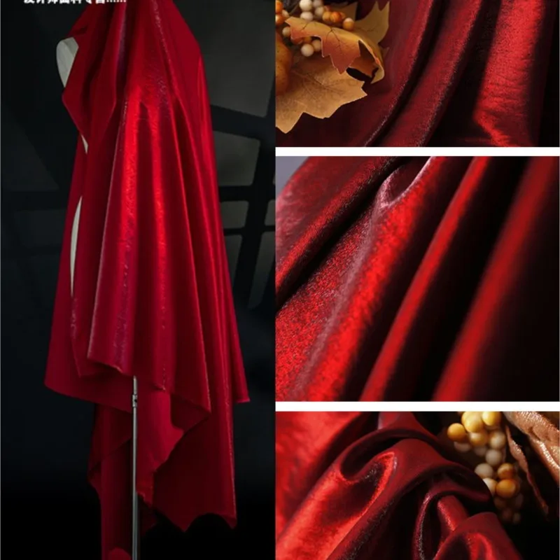 Wine Red Thick Bright Silk Satin Dress Toast Clothing Fabric Anti-Wrinkle Glossy Sub-Clothing Designer