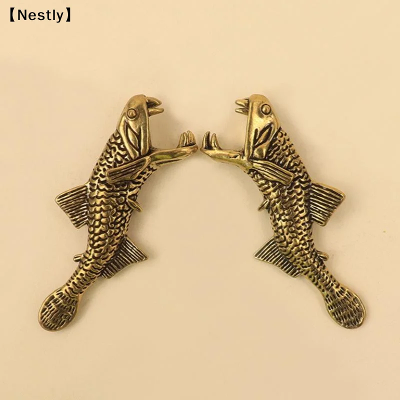 Vintage Brass Piranha Figurine Mini Metal Fish Statue Desktop Ornament Retro Animal Table Decor Crafts〔Nest〕