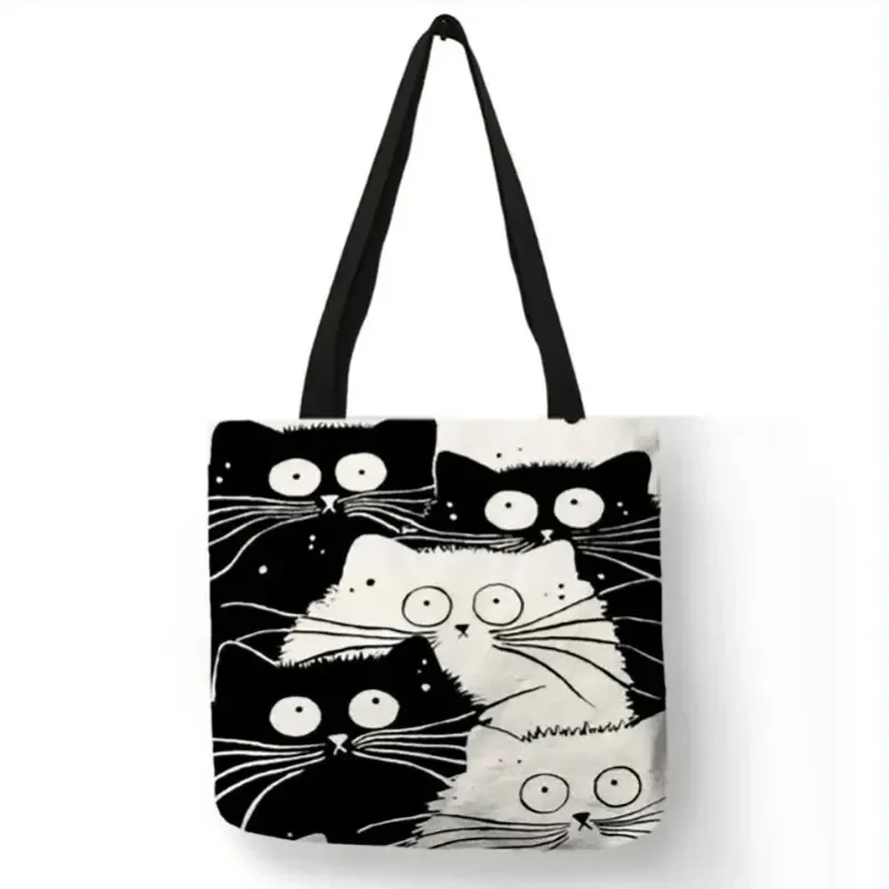 

2025 High Definition Eco-friendly Portable Linen Bag Digital Printing Canvas Bag Cat Pattern Shopping Bag