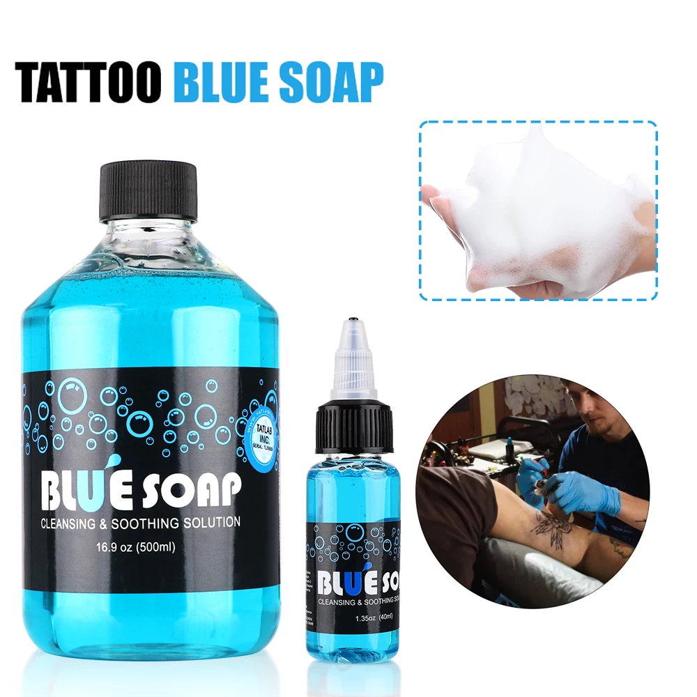 Tattoo Soap - 500ml & 40ml Concentrated Blue Soap for Soothing Cleanser Tattoos and Piercings