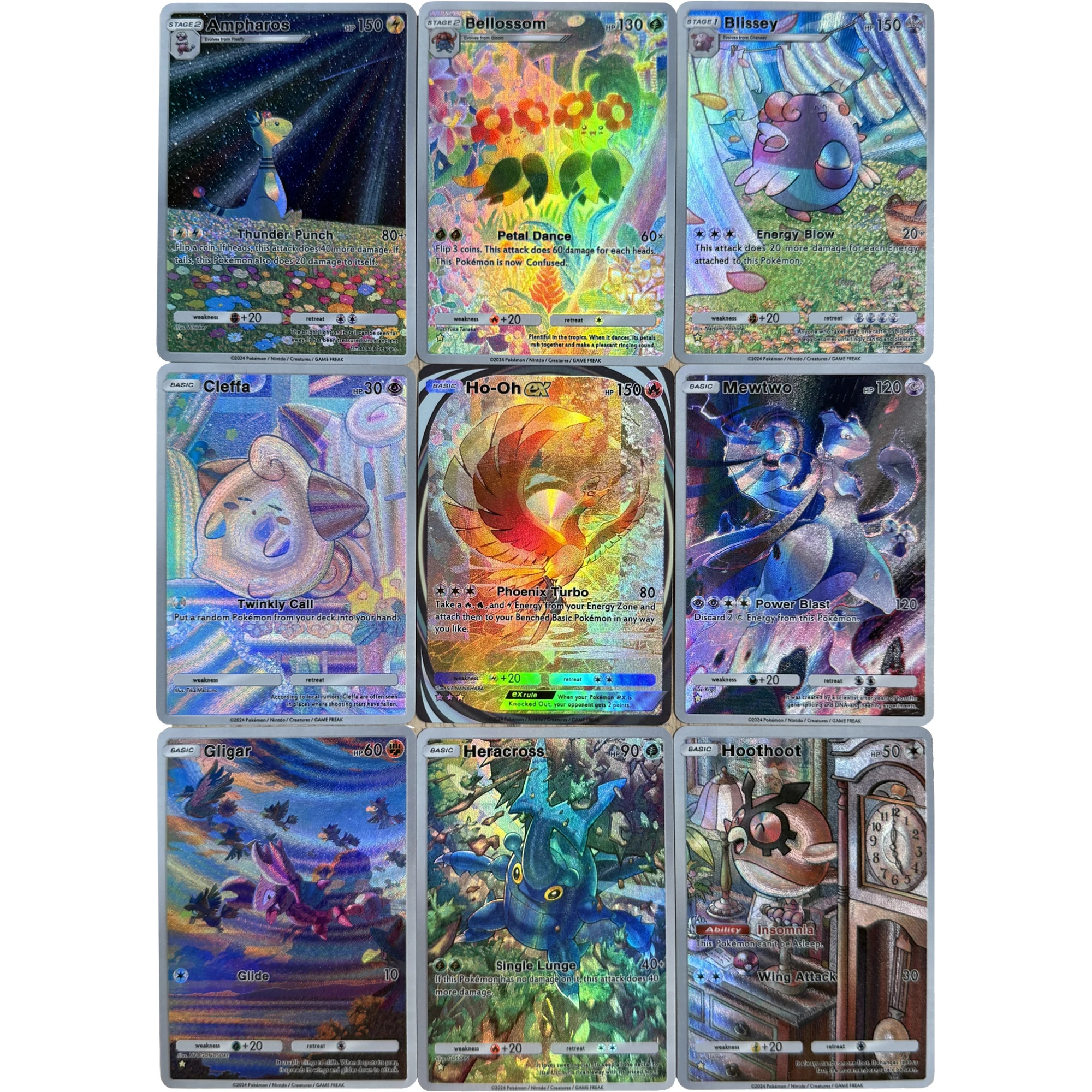 9 قطعة/المجموعة Ptcg Ho-Oh Mewtwo Clefairy Ampharos POCKET سلسلة الإنجليزية الملمس بطاقة فلاش لعبة كلاسيكية أنيمي جمع بطاقات لعبة #2