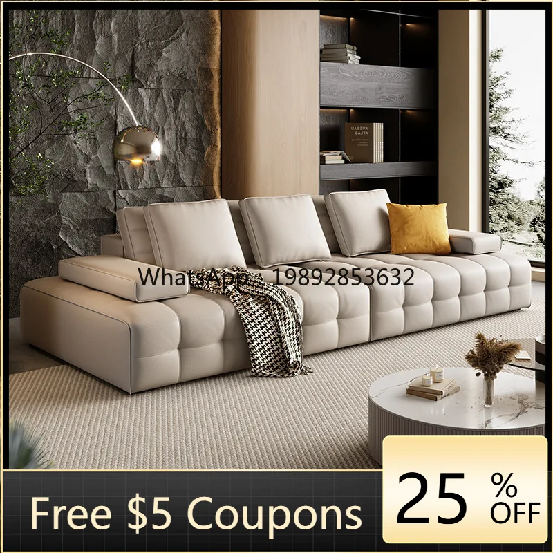 

LYY Genuine Leather Sofa Italian Minimalist Living Room Villa Modern Simple Small Apartment Leather Art Sofa Set