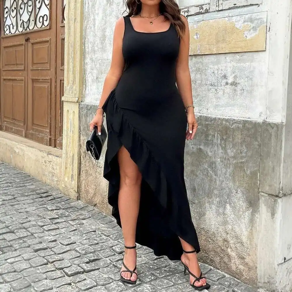 

International 2025 Station Tk Plus Size Women's Spring and Summer New Style Sexy Temperament Dress High Waisted Sleeveless Mid