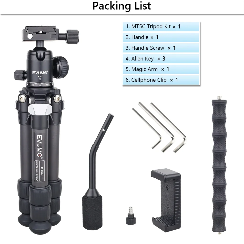 EVUMO Load 10kg MT5C Mini Tabletop Tripod 10-Layer Carbon Fiber Compact Desktop Tripod for Digital DSLR DV Video Smartphone New