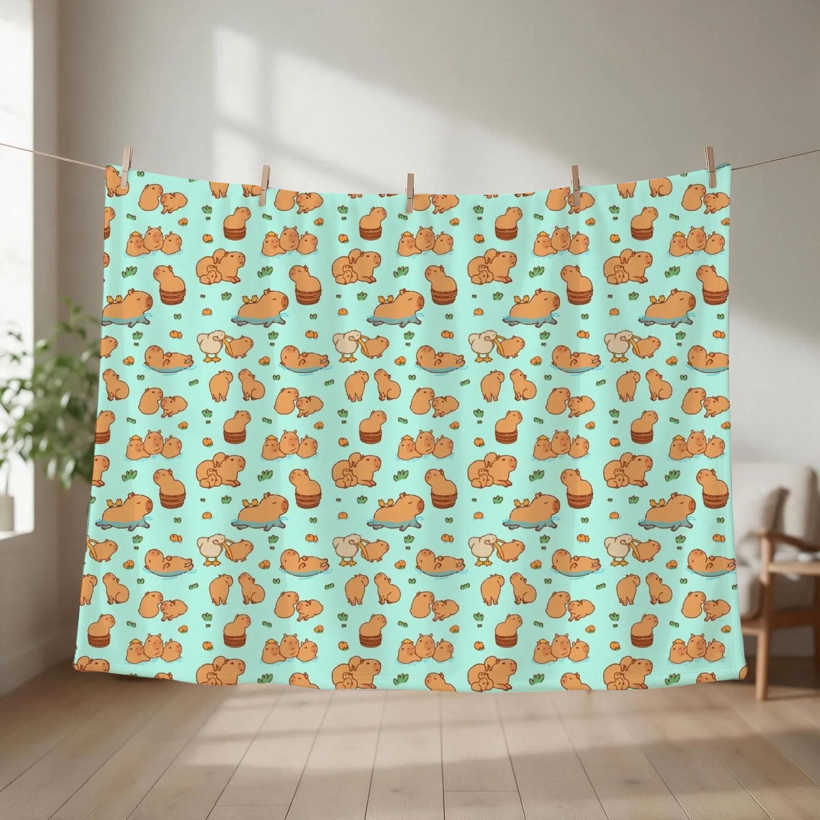Cute capybara art, illustration seamless pattern Throw Blanket Sofa Decorative Throw wednesday Bed Blankets