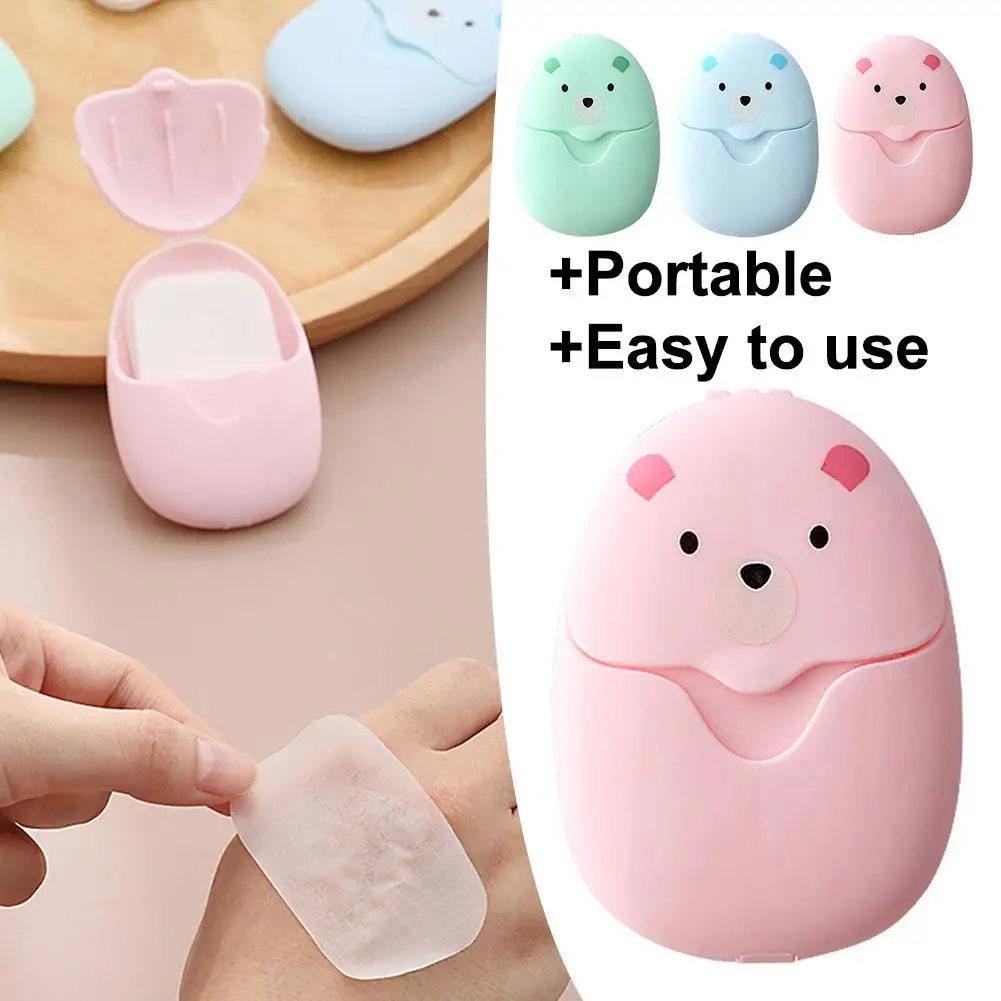 Cute Bear Portable Soap Sheets,Mini Travel Soap Paper Sheets 50pcs/box Disposable Water Soluble Hand Washing Soap for Outdoor