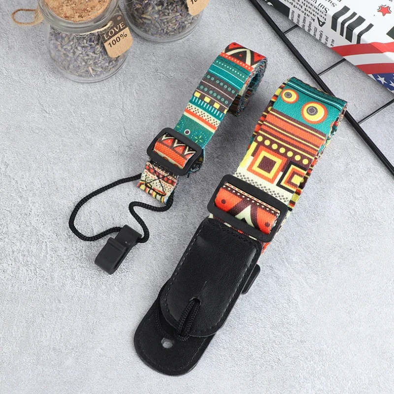 1pc Ethnic Style Widened Acoustic Guitar Strap Leather Head Adjustable Shoulder Strap for Guitar Bass Guitar Parts Accessories