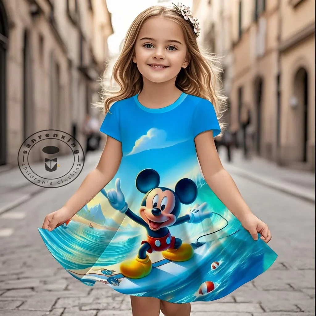 

Potdemiel, летнее платье с Микки Маусом для девочек, платье с короткими рукавами, милая детская модная одежда с 3D принтом мультфильма, домашнее платье