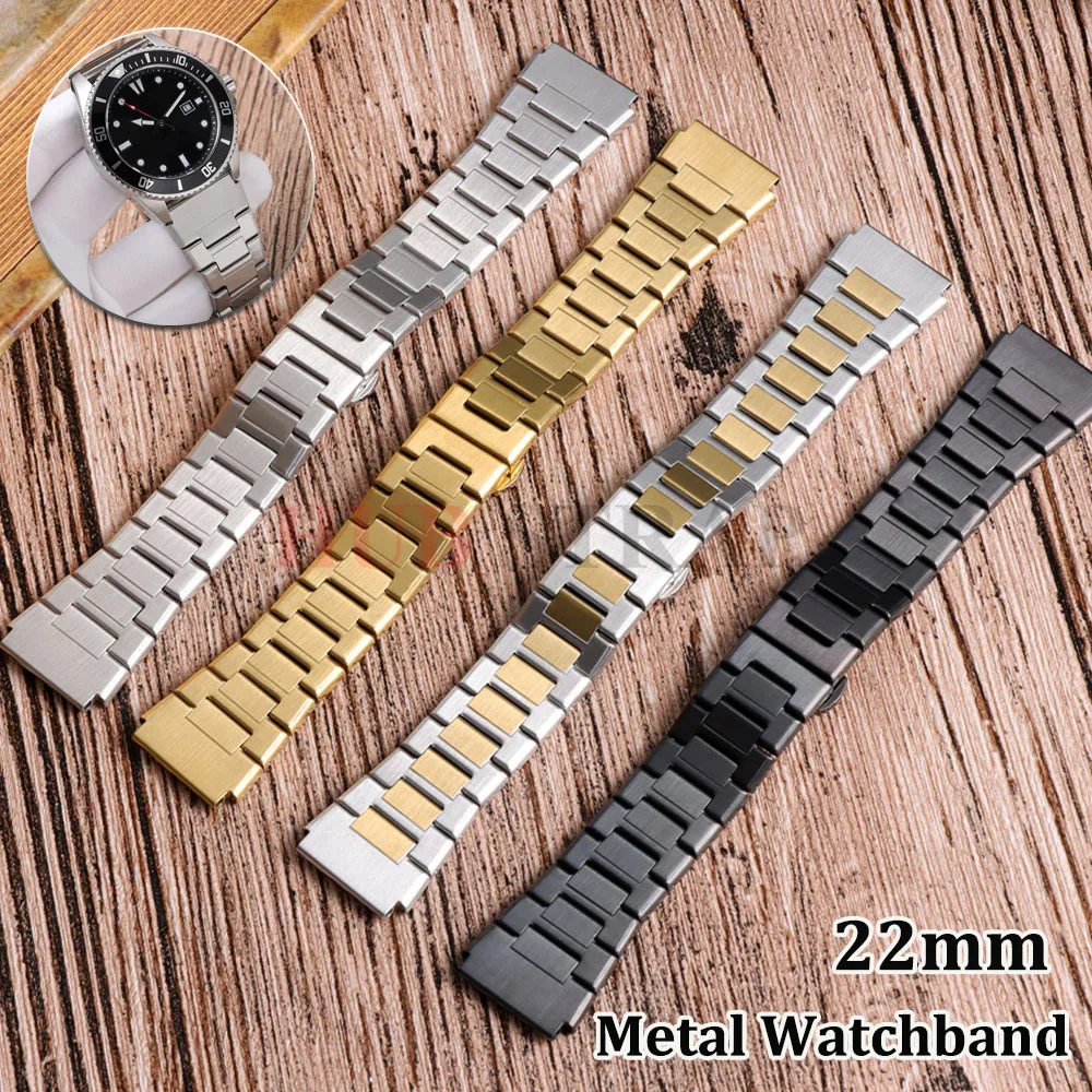 Edelstahl-Uhrenarmband, 22 mm, für Damen und Herren, solides Metall-Armband, Ersatz-Armband mit Schmetterlingsschnalle, Zubehör mit Werkzeug