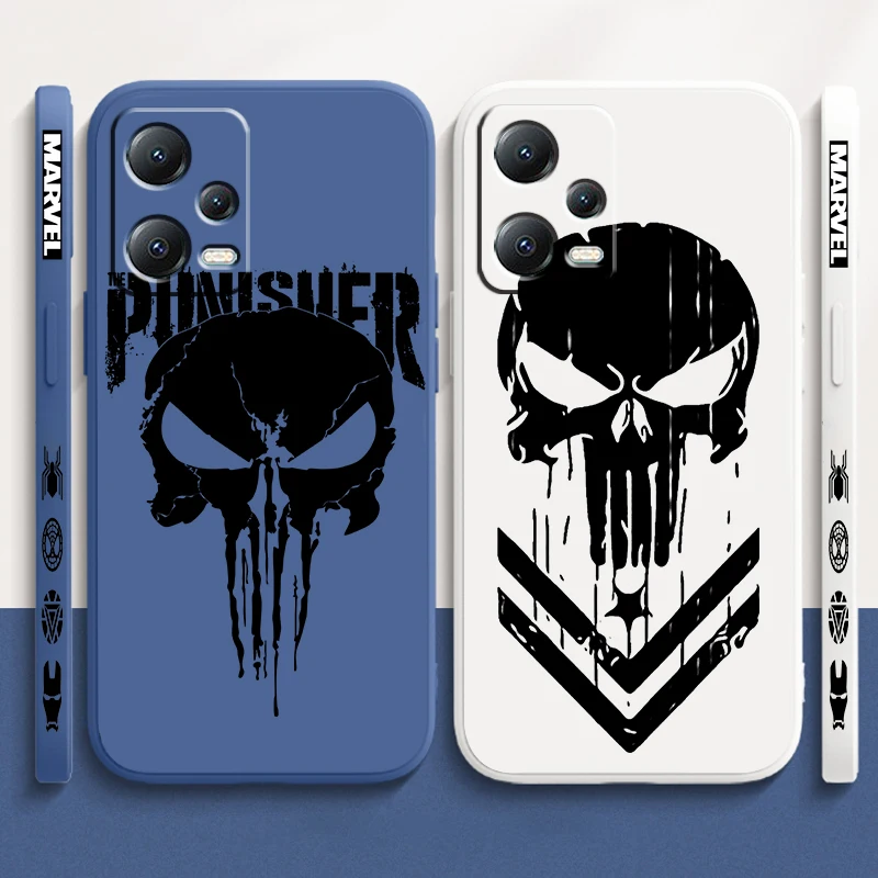 Luxury Marvel Punisher Logo Liquid Left Rope For Xiaomi Redmi Note 13 12 12S 12R 11 11T 11S 10 10S Pro Plus 5G Back Phone Case