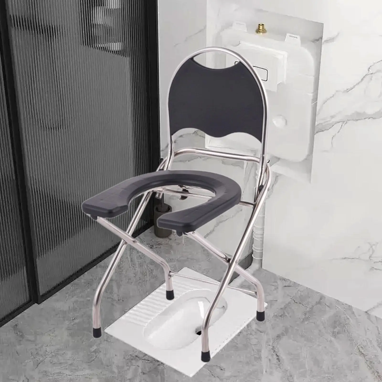 

Portable Toilet Seniors Folding Toilet Seat Multi Uses Squat Toilet Stool for