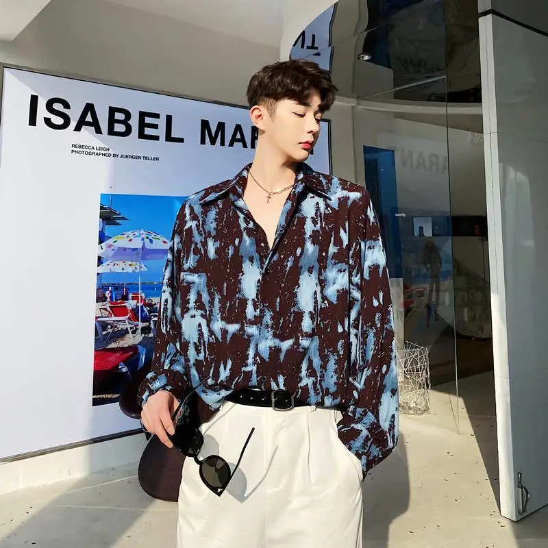 Fashionable Casual Streetwear Shirts Loose Button Printing Turn-down Collar Temperament Simplicity Handsome Men\'s Clothing 2023