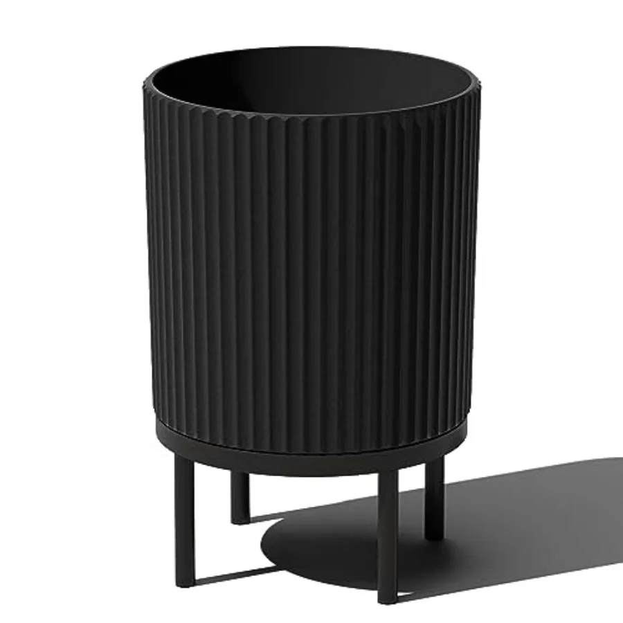 

Demi Series Round Planter w/ Stand for Porch/Patio Plastic-Concrete Wood Gray-Black Weather-Resistant Lightweight Modern Tall P