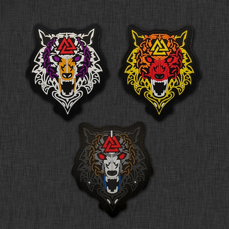 Viking Fenrir Wolf of Odin Valknut  Wolf  PVC patch  morale military wolf patches tactical army badges armband  for