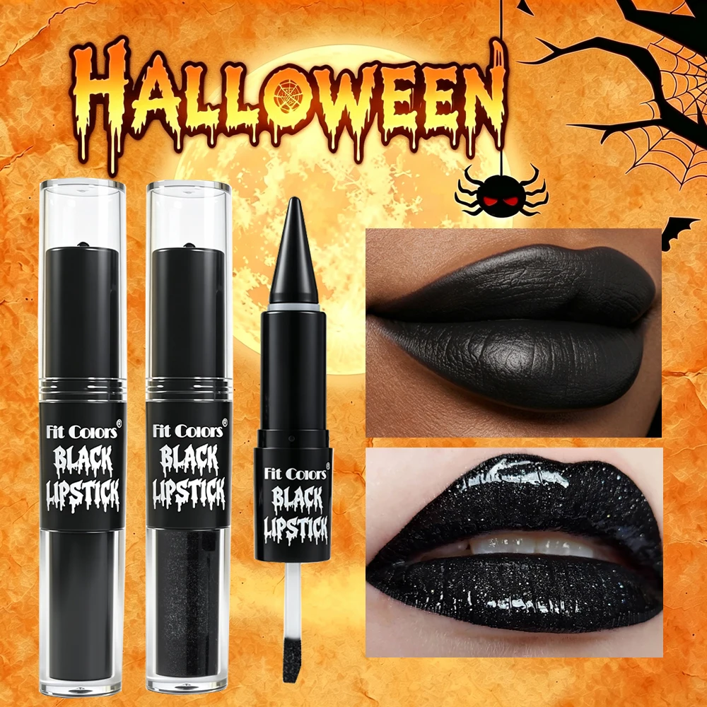 Black lip gloss, easy to apply, long-lasting and natural, Halloween makeup look