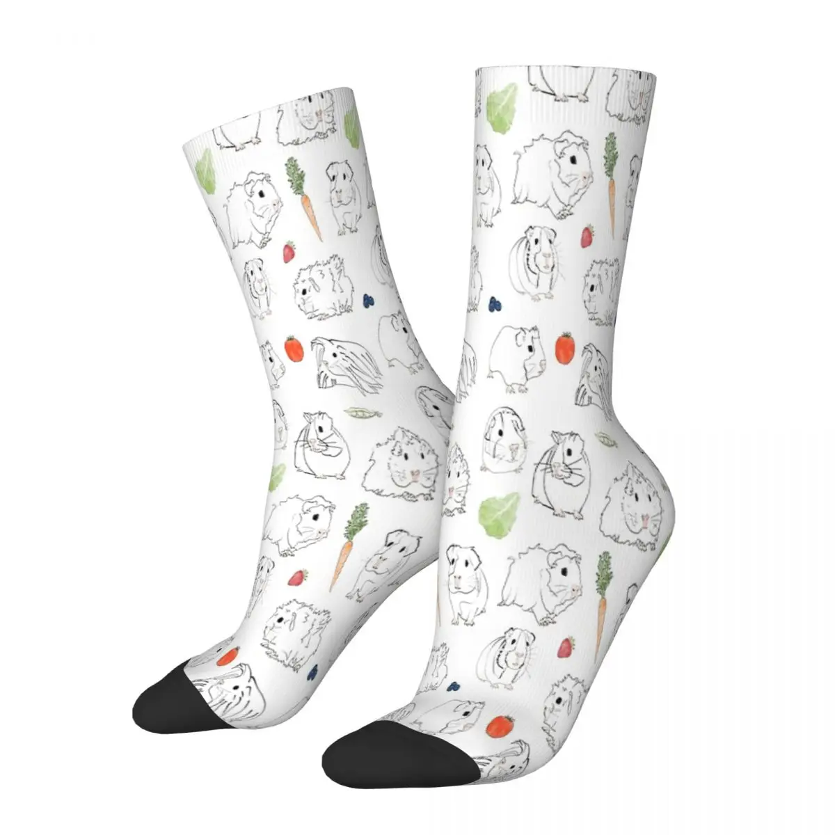 Vegetables Line Drawing Guinea Pig Cavia Porcellus Animal Socks Male Mens Women Winter Stockings Hip Hop