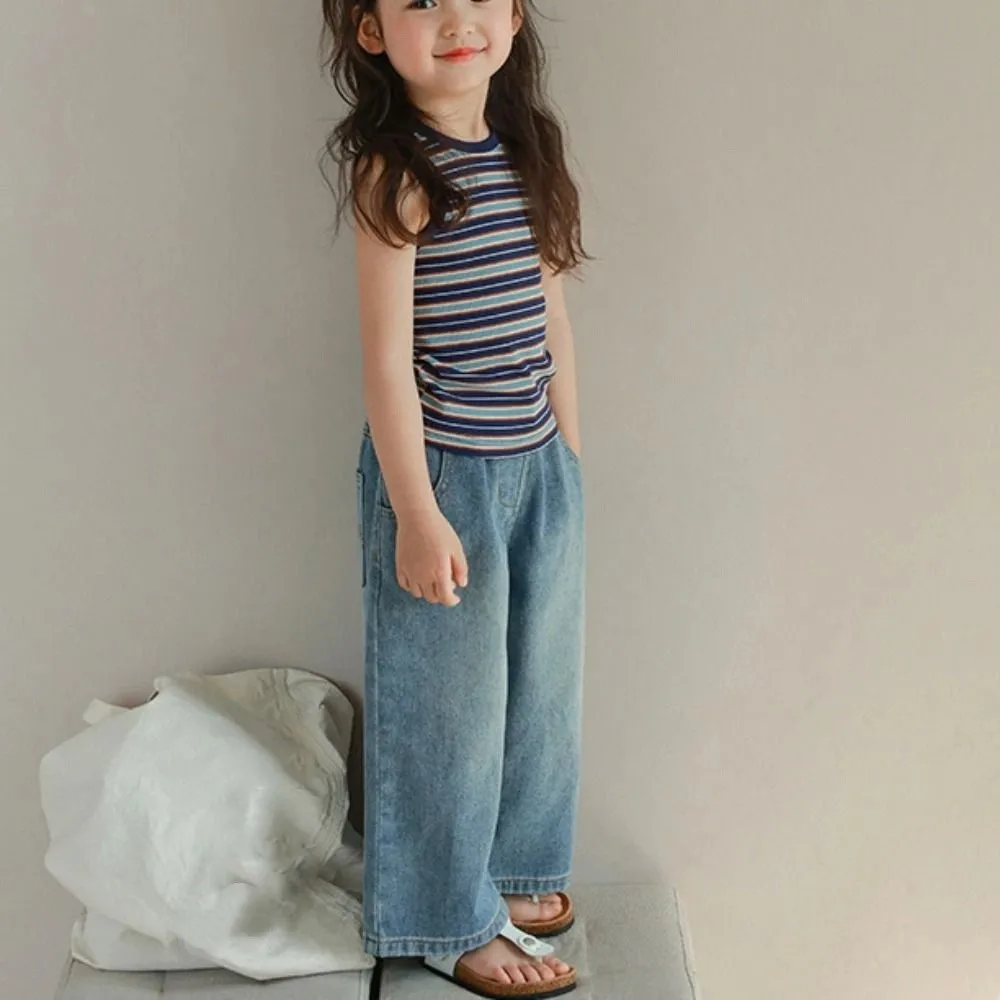 

Straight Straight Jeans High Waist Wide Leg Children Y2K Jeans Loose Cowboy Pants Little Girls Denim Trousers Streetwear