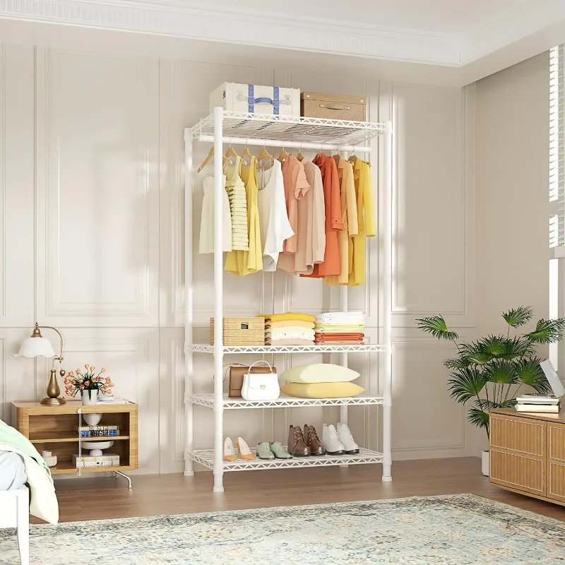 H2 Heavy-Duty Portable Closets, 4-Tier Freestanding Garment Rack Suit, Closet Organizer System Portable Closet Wardrobe