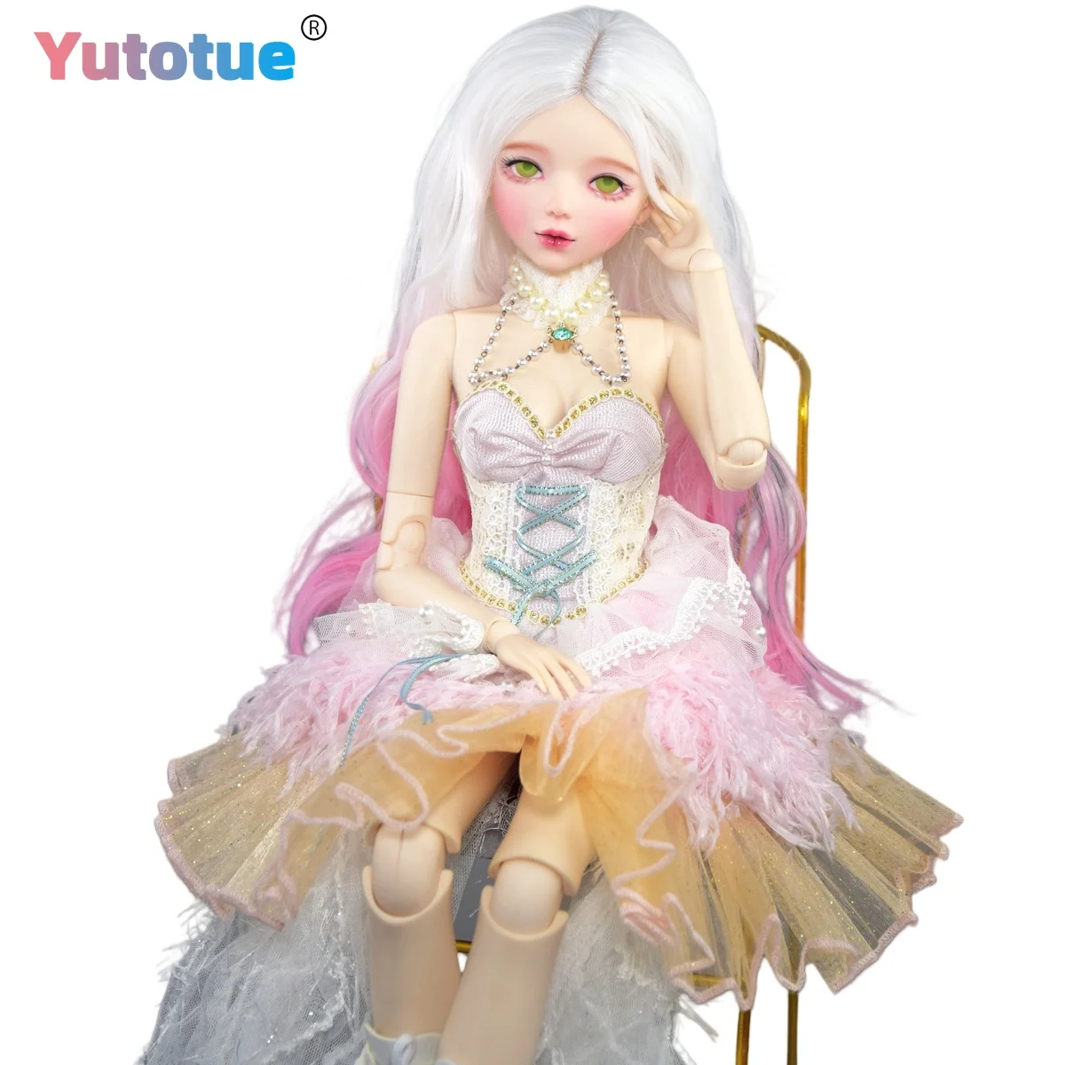 YUTOTUE 56cm Height Female Doll Green Eyes Gradient color Curly Wig Princess Outfits Lifelike BJD Doll Toy