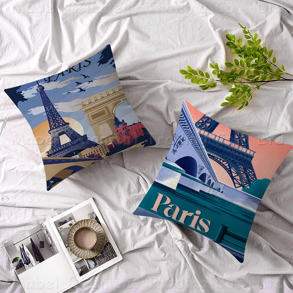 Travel City Paris Eiffel Tower New York Landscape Coordinates Maple Design Cushion Cover Happy Autumn Harvest Decor Holiday