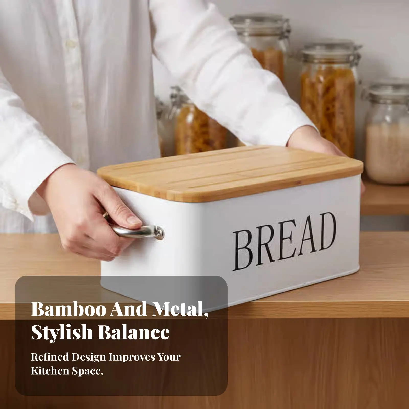 Obrázek 7: Chléb úložný 2-in-1 design kov chléb bin sturdy food-safe pro kuchyň počítadlo