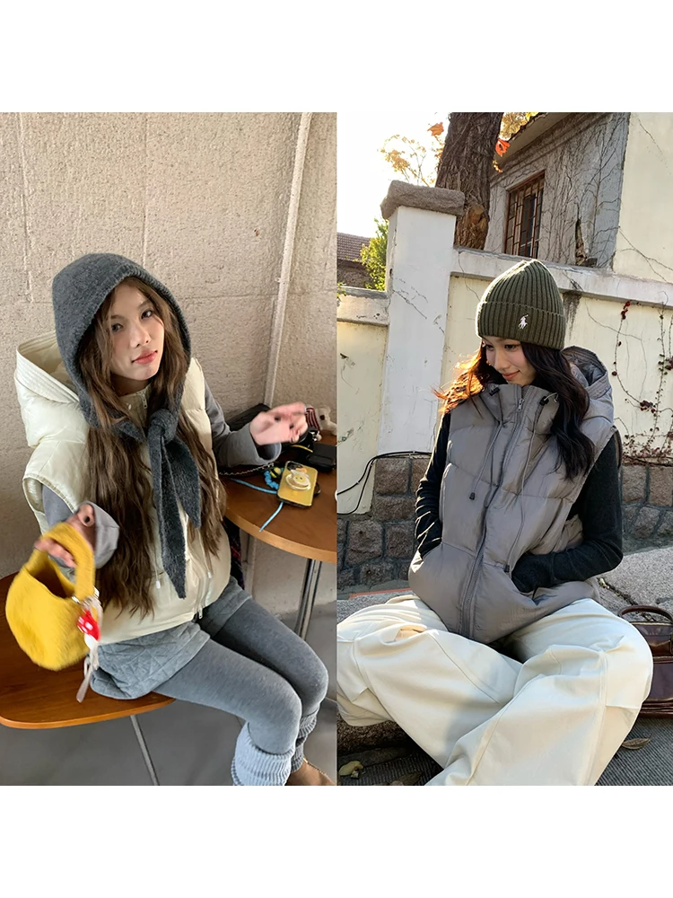 

White Du down Hooded Vest Thi Warm Svel Women's Jaet Commute Sle Nylon Fabric 2025 Winter New Arrival