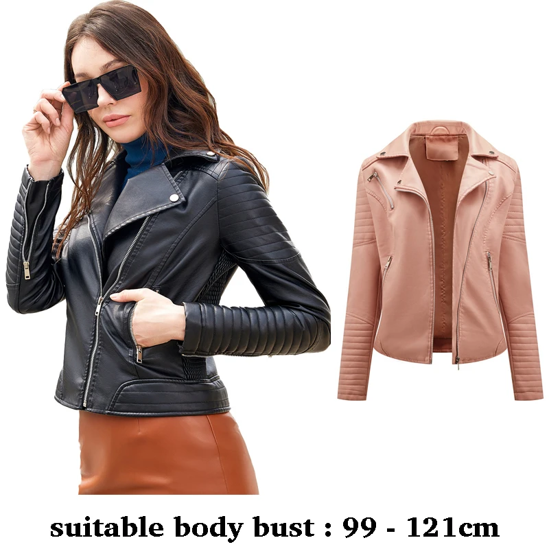 

high quality women short slim leather jacket turn down collar stitching motorcycle jacket 2025 autumn winter clothes pink yellow