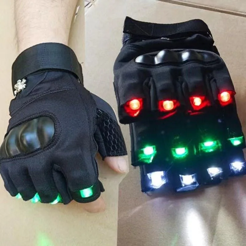 LED Half-Finger Gloves with Knuckle Protection and Multi-Color Laser Lighting – Suitable for Motorcycling and Stage Performances