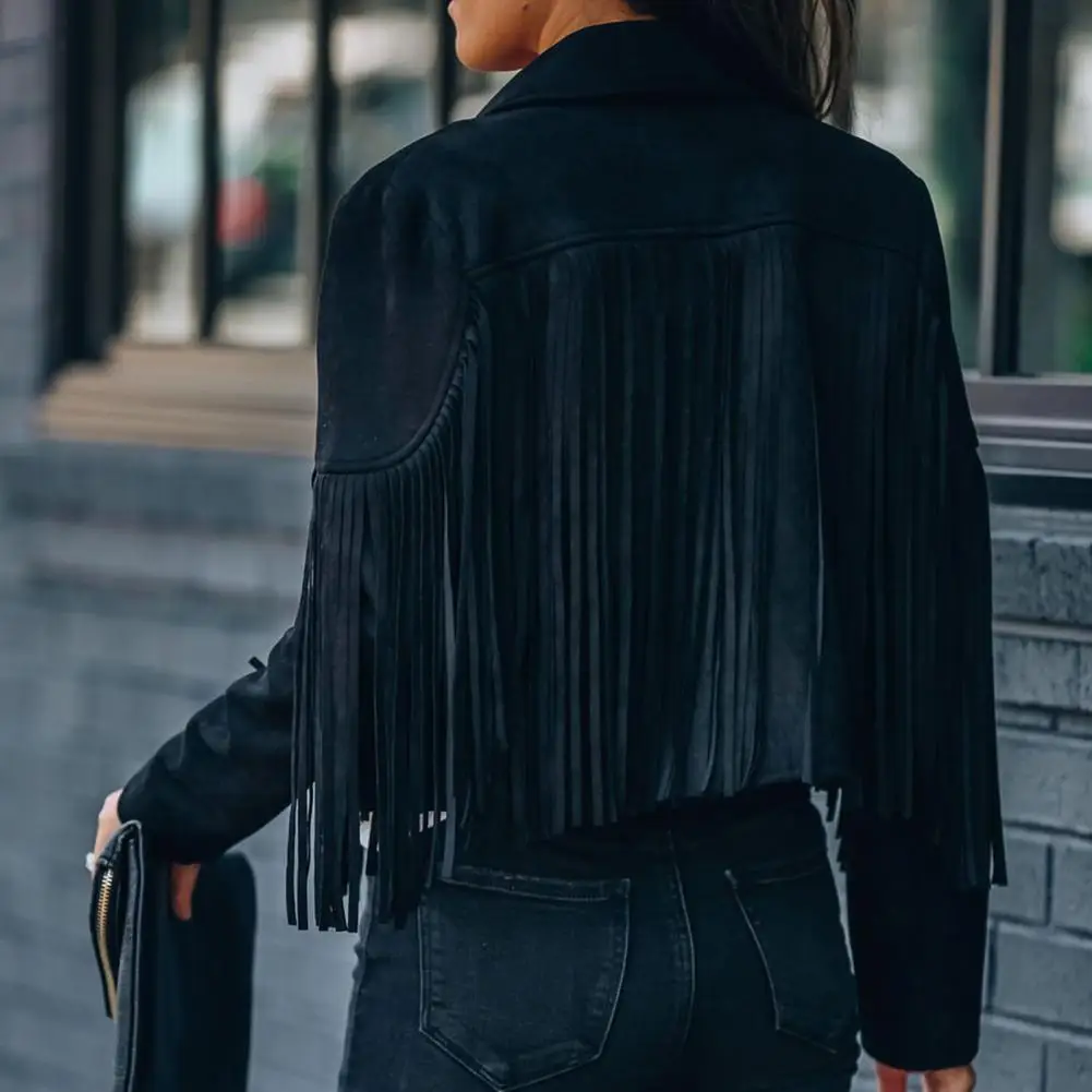 

Fringe Jackets Women Faux Suede Leather Coat Tassels Vintage Western Country Cowgirl Gothic Jackets Short Outerwear Crop Top