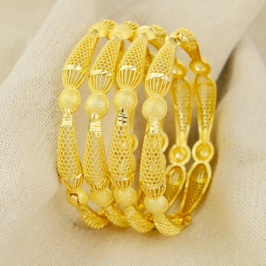 Dubai Women's Classic Gold Plated Indian African Hard Bracelet Charming Wedding Ethiopia Arab Handmade Jewelry Luxury