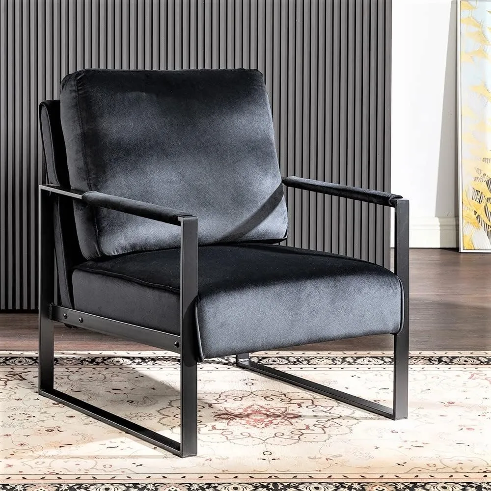 

Mid Century Modern Accent Chair with Durable Square Metal Frame,for Living Room, Bedroom, Home Office Velvet Upholstery, Black