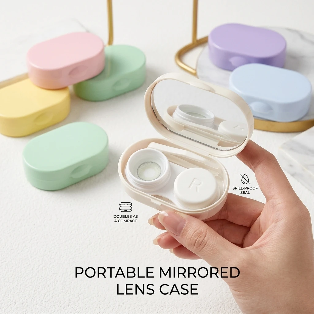 Portable Creamy Color Contact Lens Case With Mirror Leakproof Mini Eye Care Kit Container Travel Storage Box For Women